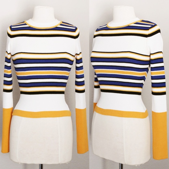 Say What? Sweaters - Colorblock Stripe Fitted Rib Knit Crop Sweater Top